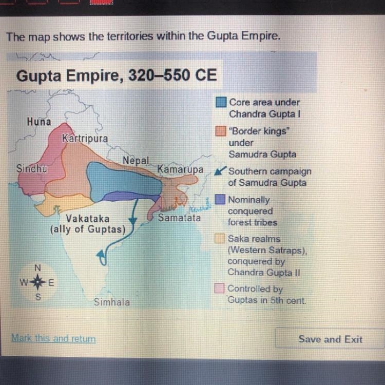 PLEASE ANSWER QUICKLY!!!!!!! What does the map indicate about the start of the Gupta-example-1