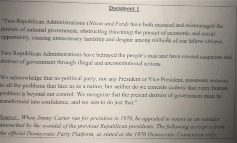 How does jimmy carter Describe the previous Republican administrations of Richard-example-1