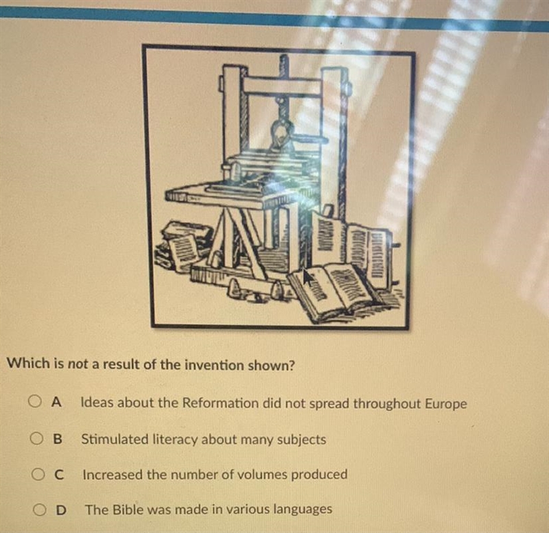 Which is not a result of the invention shown? A Ideas about the Reformation did not-example-1