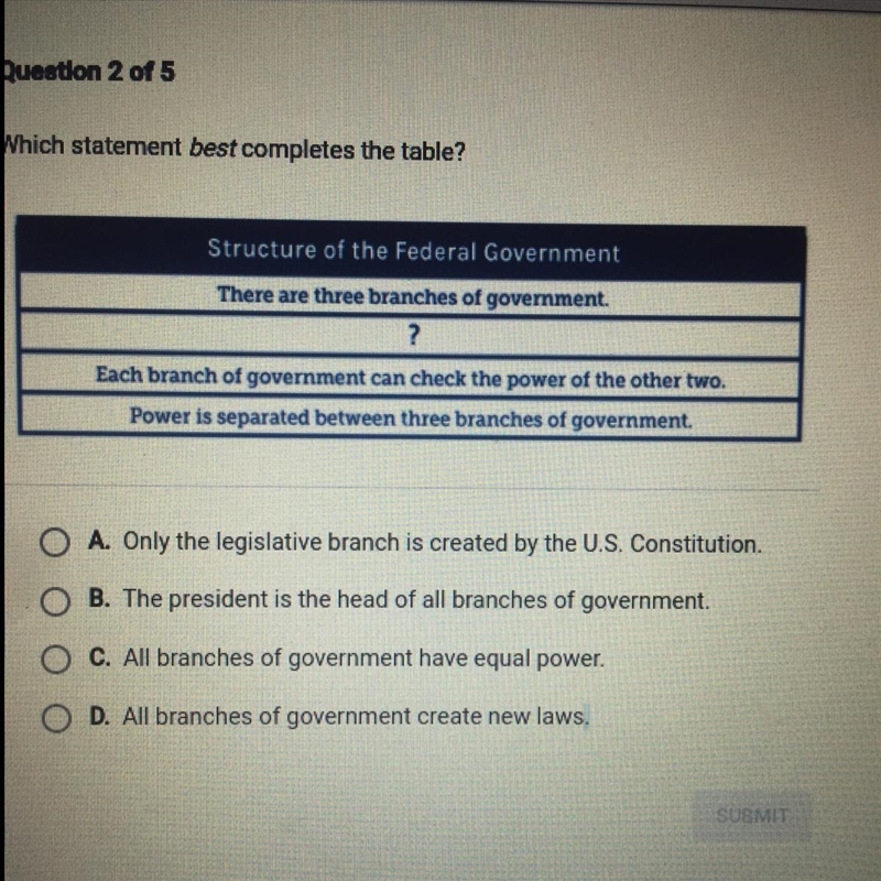 Structure of the Federal Government There are three branches of government. ? Each-example-1