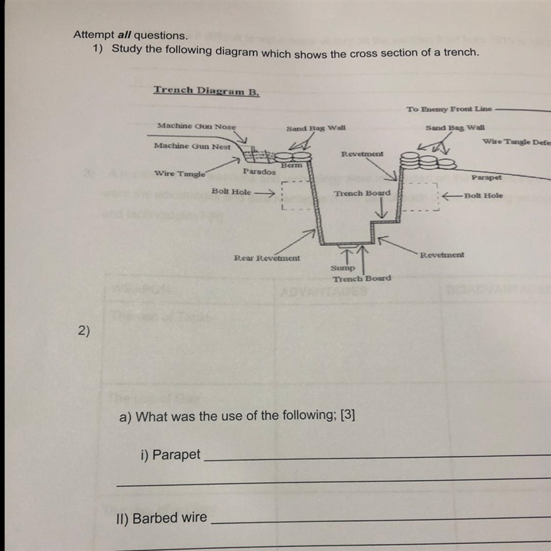 I don’t know what a parapet is used for or a Barbed wit and fire step-example-1