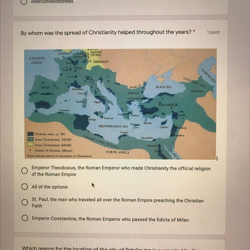 By whom was the spread of Christianity helped throughout the year-example-1