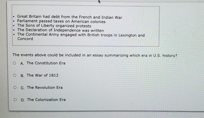 The events above could be included in an essay summarizing which era in u.s. history-example-1