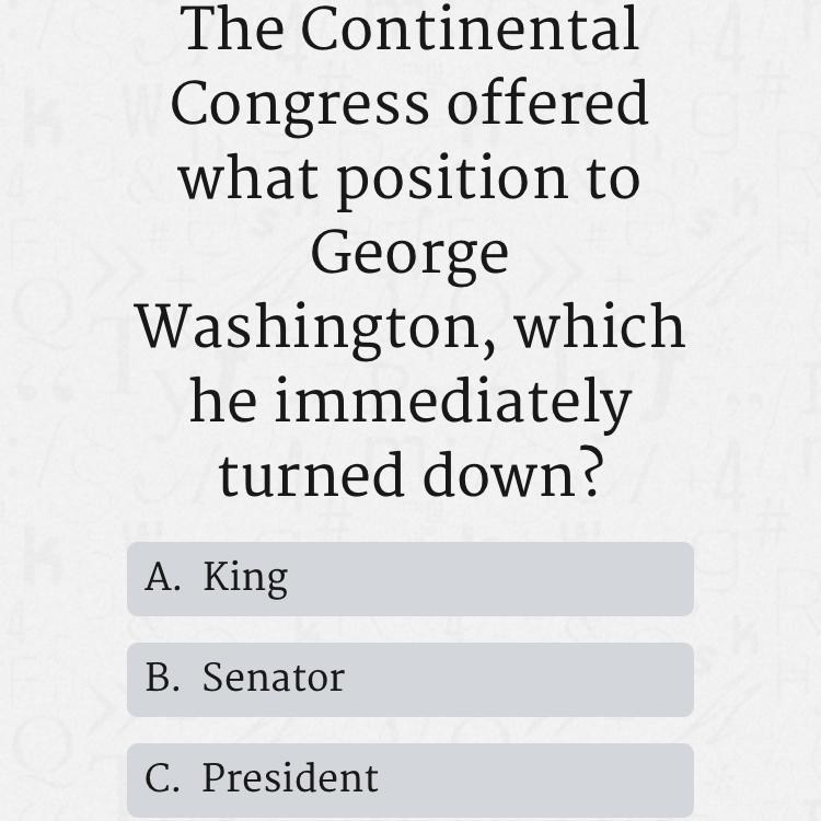 PLS HELP ASAP! The Continental Congress offered what position to George Washington-example-1