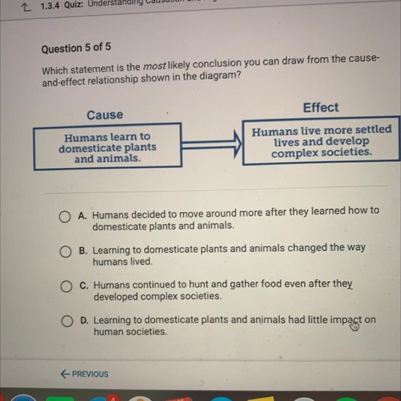 Which statement is the most likely conclusion you can draw from the cause- and-effect-example-1