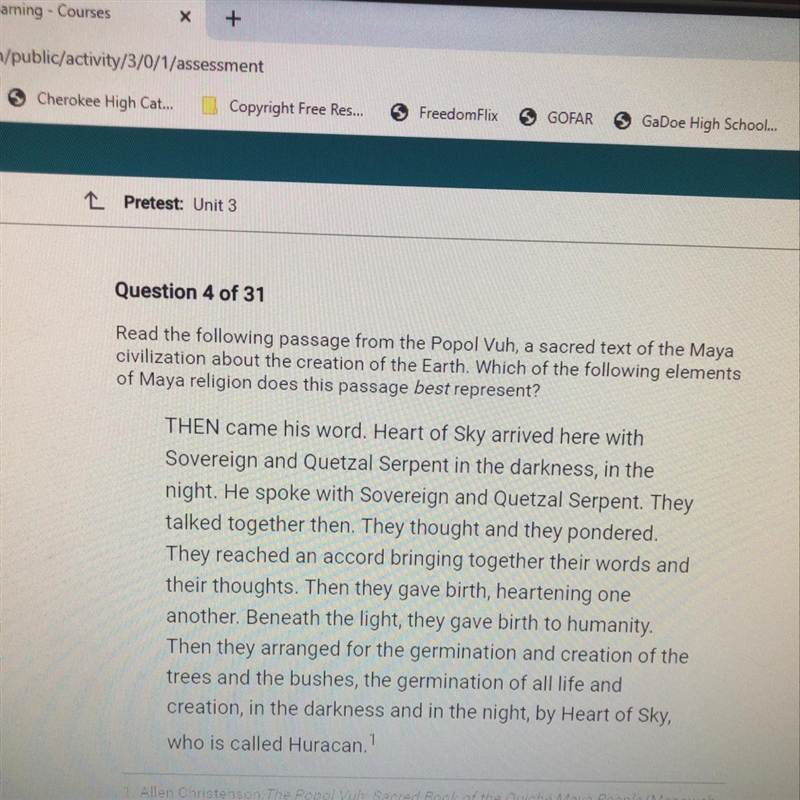 Which of the following elements of maya religion does this passage BEST represent-example-1