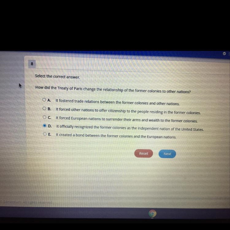 How did the treaty of paris change the relationship of the former colonies to other-example-1