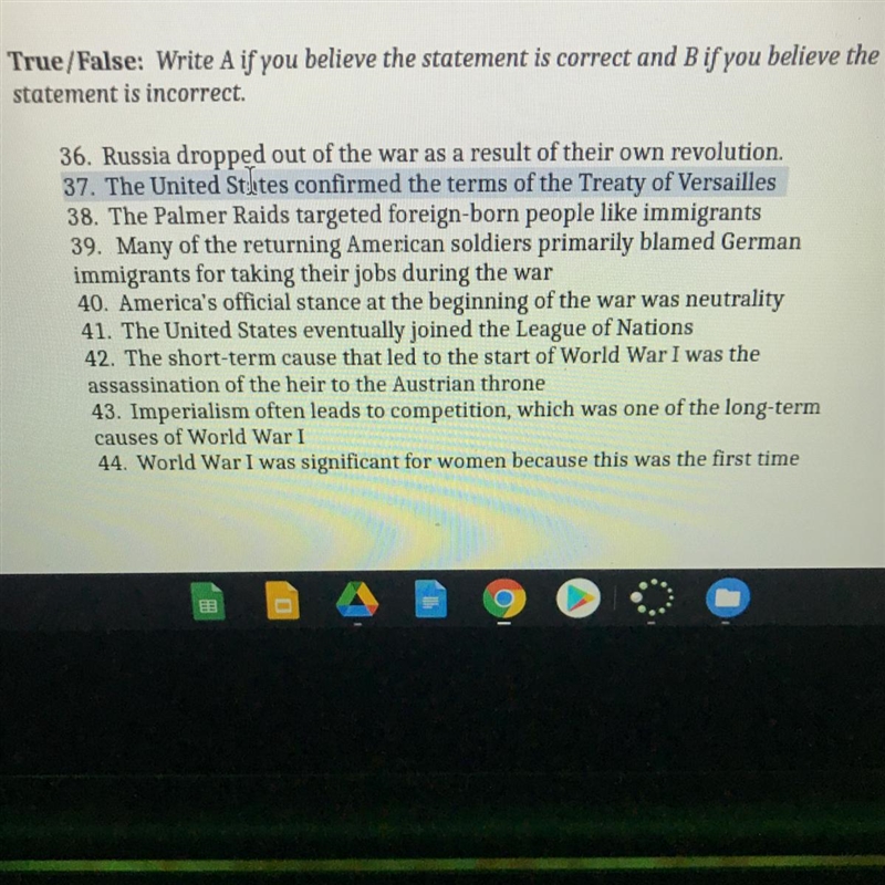 True/False: Write A if you believe the statement is correct and B if you believe the-example-1