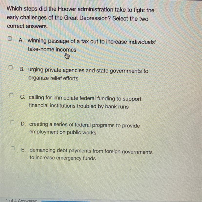 (50pts)Which steps did the Hoover administration take to fight the early challenges-example-1