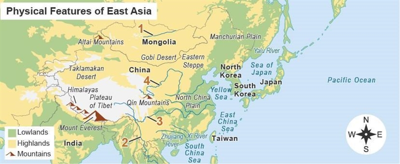 EASY POINTS HELP Which number on the map shows the Yellow River? 1 2 3 4-example-1