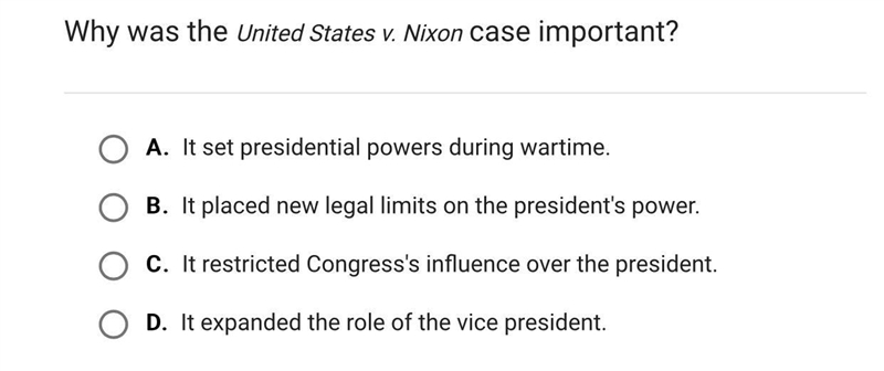 HELP ASAP PLS!!! Why was the United States v. Nixon case important?-example-1