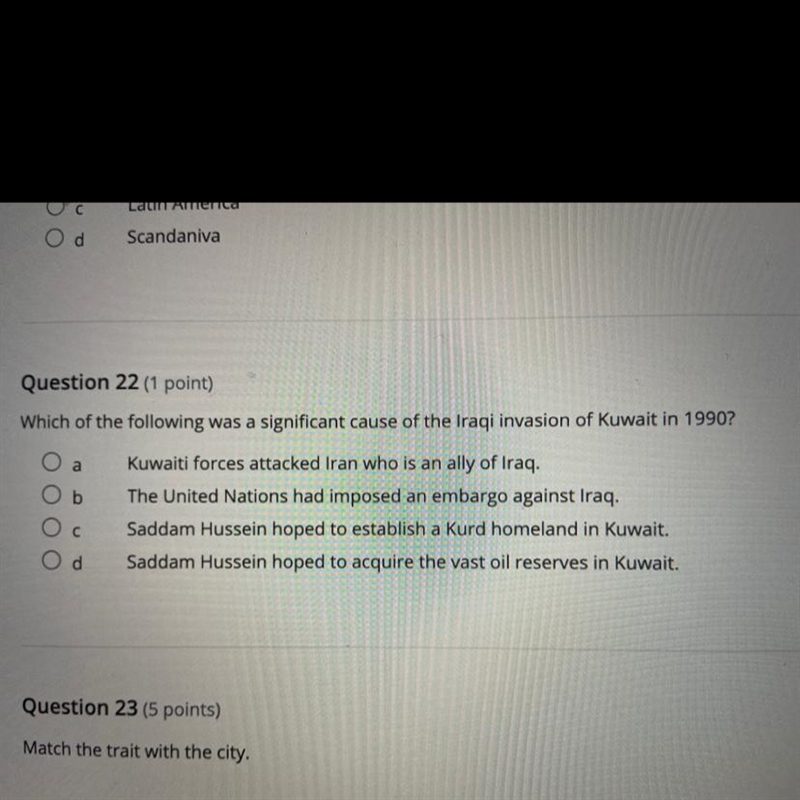 Which of the following was a significant cause of the Iraqi invasion of Kuwait in-example-1