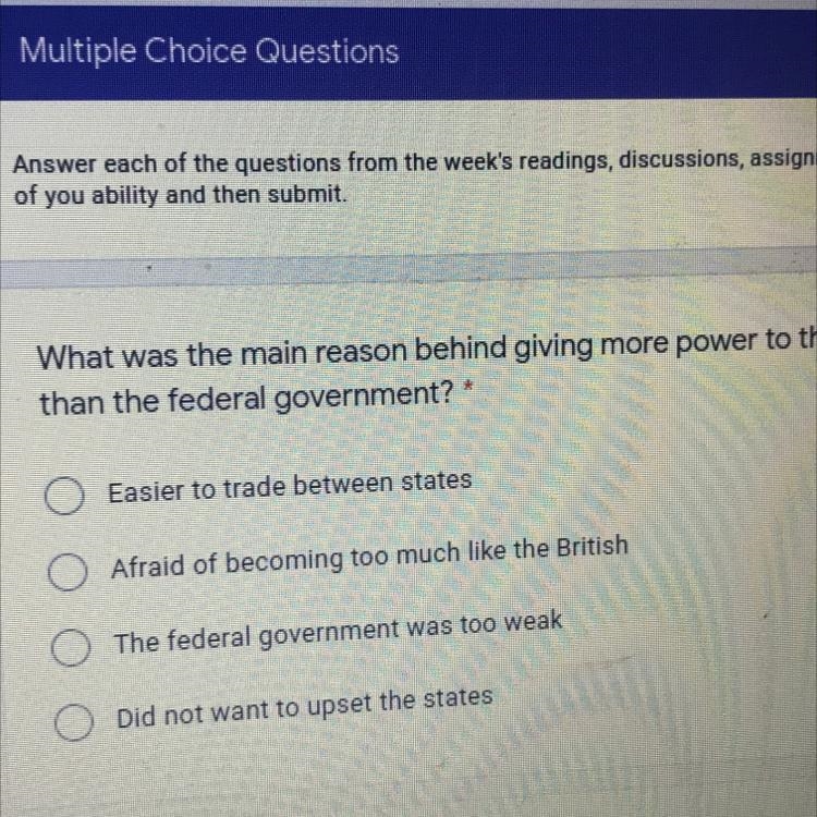 What was the main reason behind giving more power to the states rather than the federal-example-1