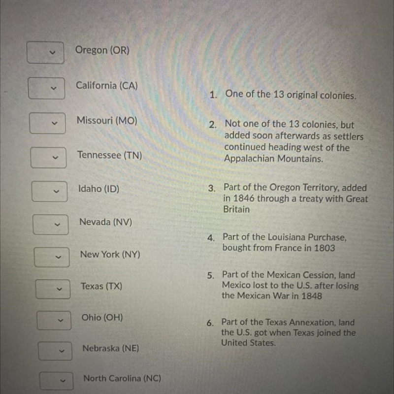 Please help Many states were created from territory that the U.S. government added-example-1