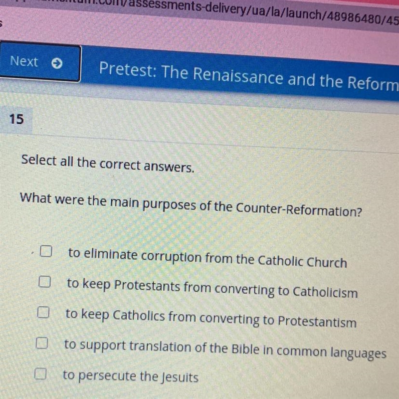 What were the main purposes of the counter Reformation?-example-1