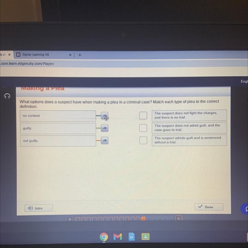 What options does a suspect have when making a plea in a criminal case? Match each-example-1