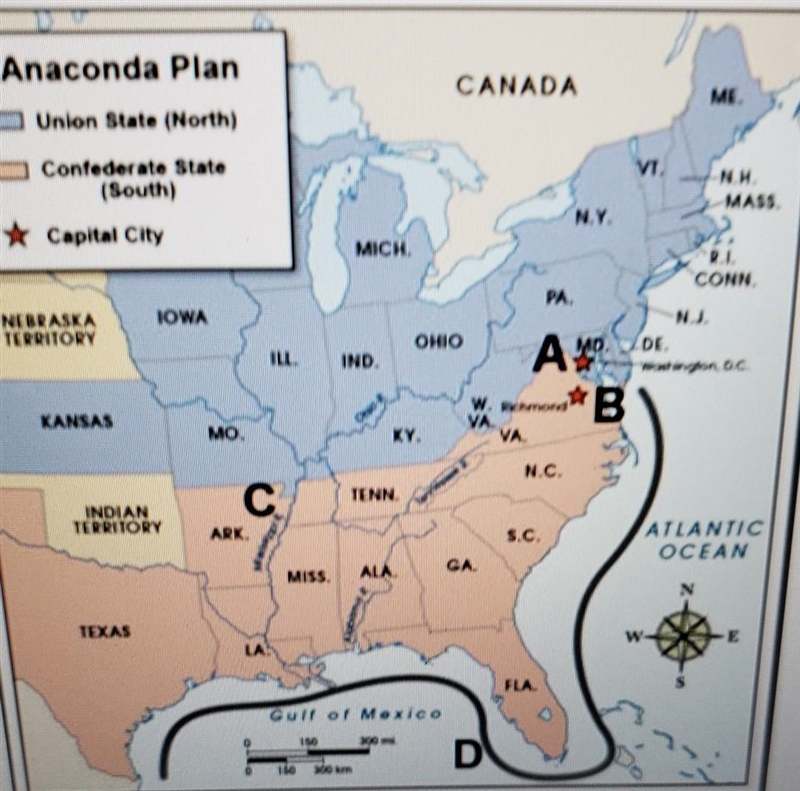 Which point, if controlled by the Union, would result in the Confederacy being unable-example-1