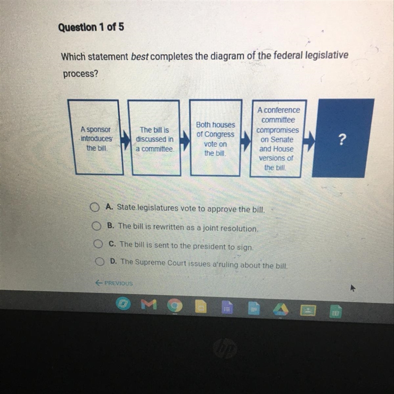 Which statement best completes the diagram of the federal legislative process?-example-1