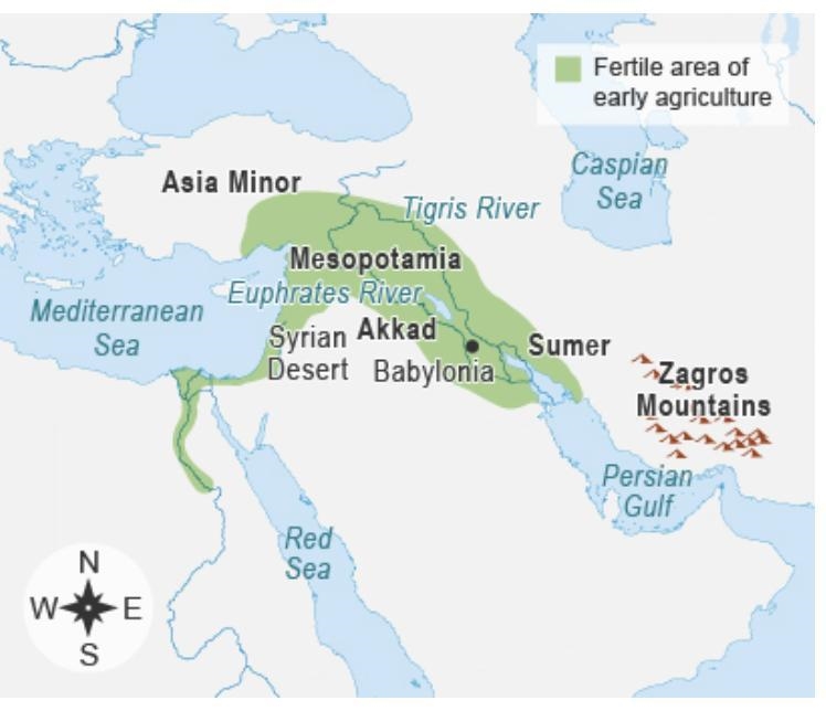 The map shows the Fertile Crescent. Which river helped establish direct trade between-example-1