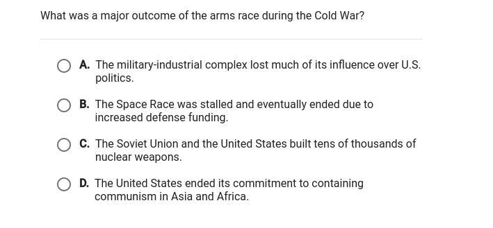 What was a major outcome of the arms race during the Cold War?-example-1