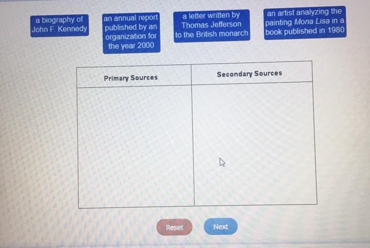 Identify wether the following sources are primary or secondary-example-1