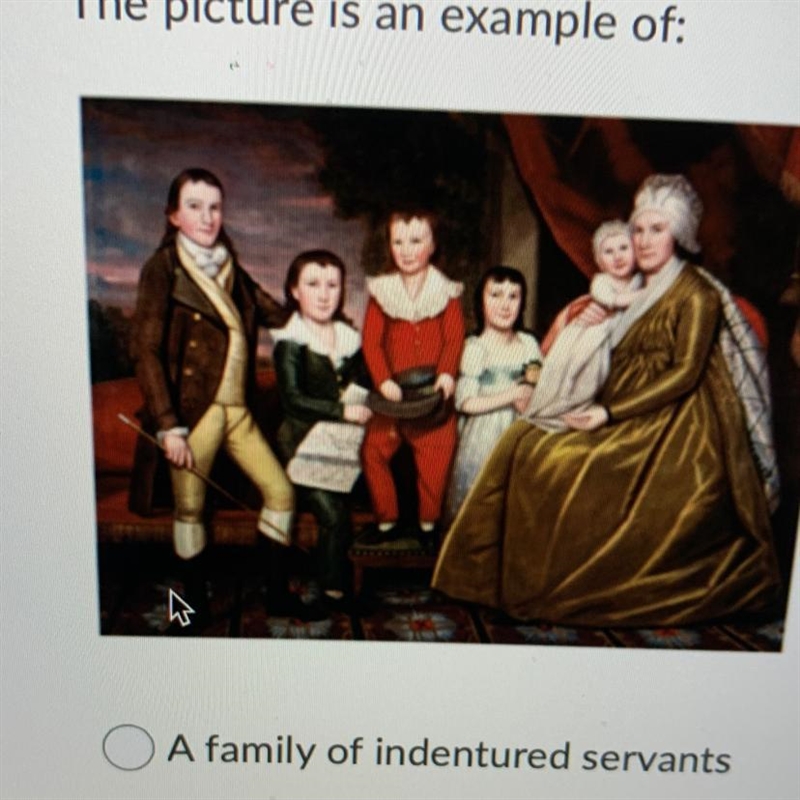 The picture is an example of: A family of indentured servants An aristocratic European-example-1