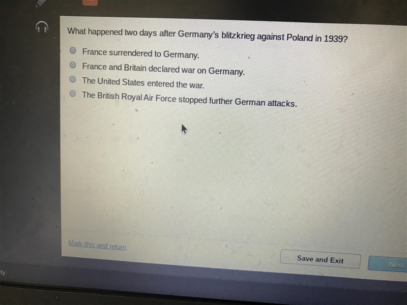 What happened two days after Germany blitzkrieg against Poland in 1939?-example-1