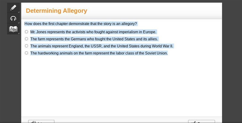 How does the first chapter demonstrate that the story is an allegory? Mr. Jones represents-example-1