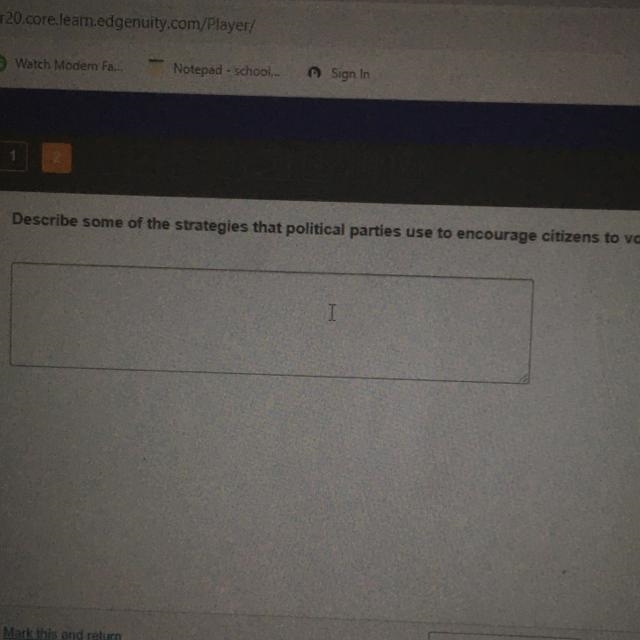 Describe some of the strategies that political parties use to encourage citizens to-example-1