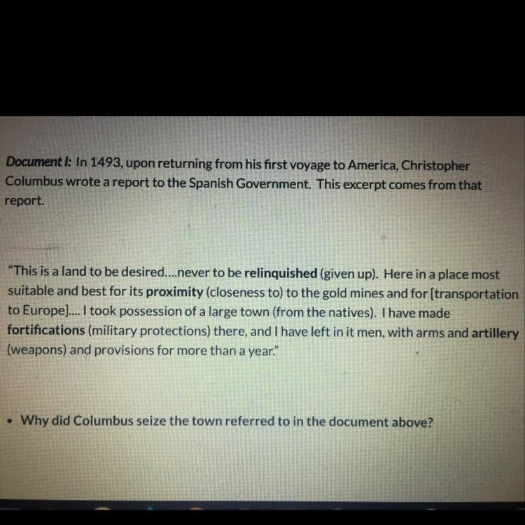 Why did columbus seize the town referred to in the document above?-example-1