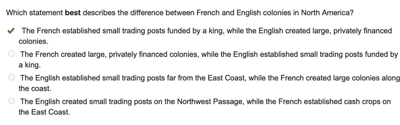 Which statement best describes the difference between French and English colonies-example-1