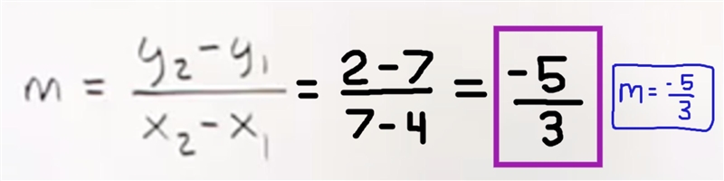 Find a slope of the line passes through the pair of points (4,7) and (7,2)-example-1