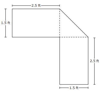 The top surface of a desk is composed of 2 rectangles and a triangle. Some side lengths-example-1