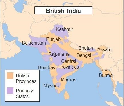 What does this map of British India in 1860 show? provinces ruled by East India Company-example-1