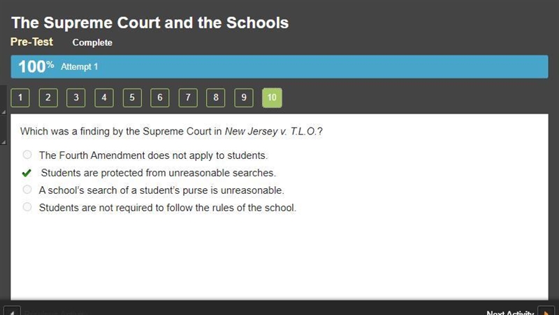 Which was a finding by the Supreme Court in New Jersey v. T.L.O.? O The Fourth Amendment-example-1