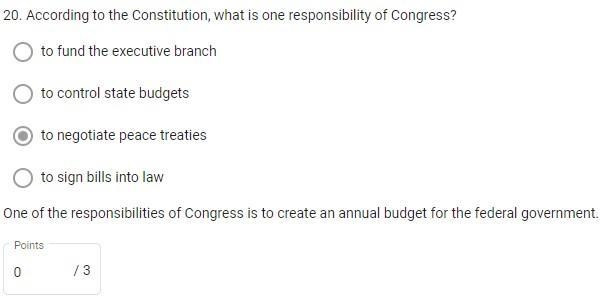 According to the Constitution, what is one responsibility of Congress?￼-example-1