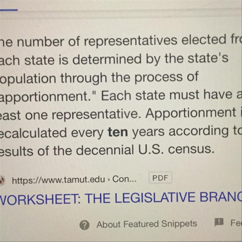 The number of House members representing each State is recalculated every *-example-1