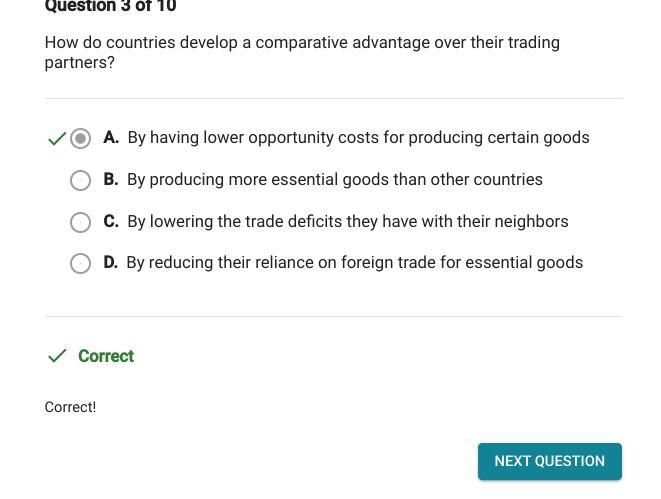 How do countries develop a comparative advantage over their trading partners? O A-example-1