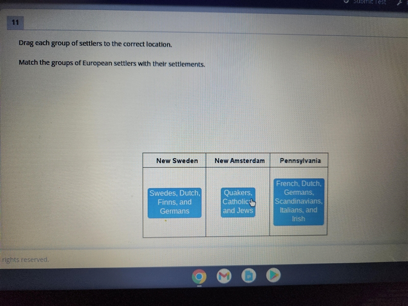 Match the groups of european settlers with their settlements-example-1