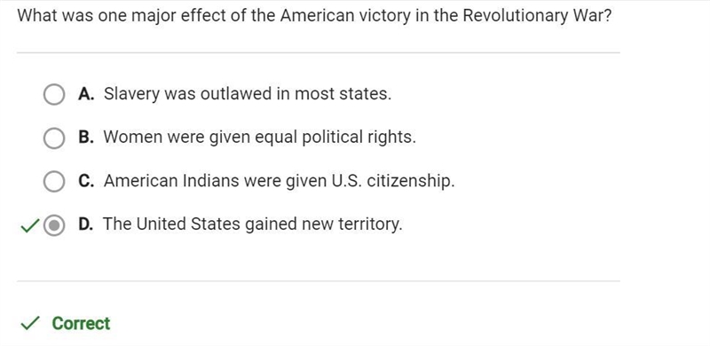 What was one major effect of the American victory in the Revolutionary War? A. American-example-1