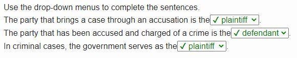 Use the drop-down menus to complete the sentences. The party that brings a case through-example-1