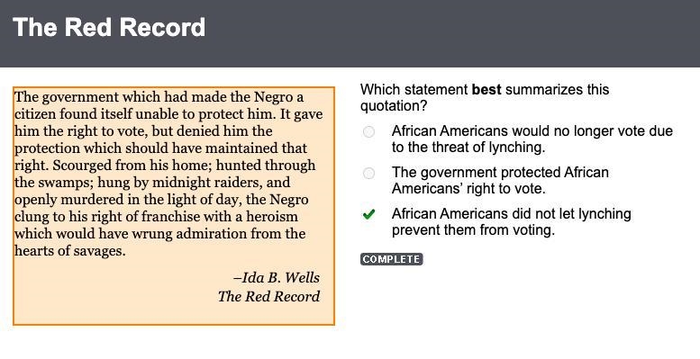 Which statement best summarizes this quotation? a. African Americans would no longer-example-1