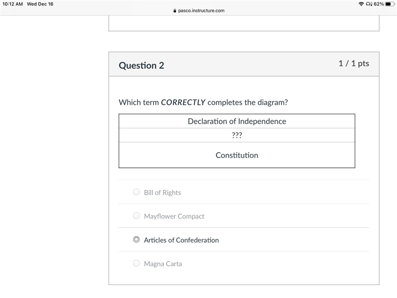 Use the diagram to answer the question. Declaration of Independence ? Constitution-example-1