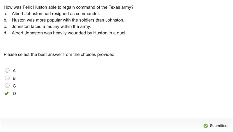 How was Felix Huston able to regain command of the Texas army?-example-1