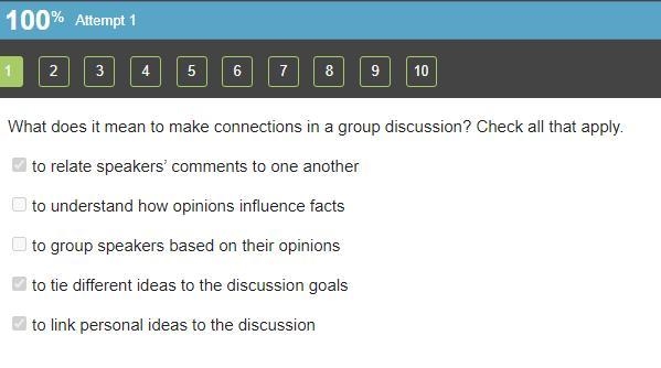 What does it mean to make connections in a group discussion? Check all that apply-example-1