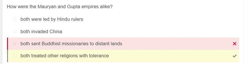 How were the Mauryan and Gupta empires alike? a. both invaded China b. both sent Buddhist-example-1