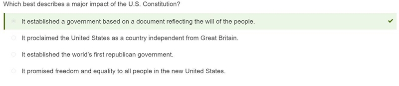 Which best describes a major impact of the U.S. Constitution? It promised freedom-example-1