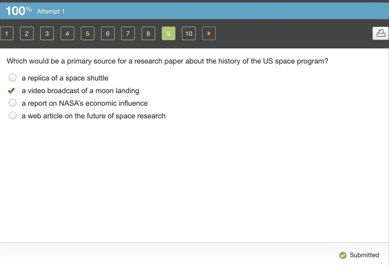 Which would be a primary source for a research paper about the history of the US space-example-1