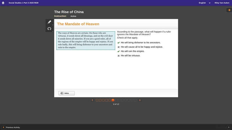 According to the passage, what will happen if a ruler onores the Mandate of Heaven-example-1