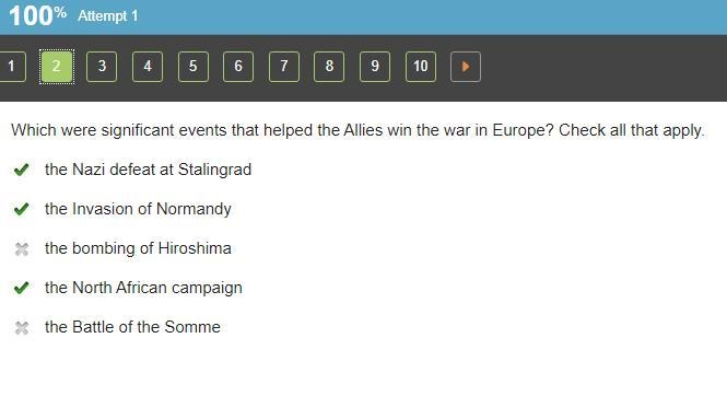 Which were significant events that helped the Allies win the war in Europe? Check-example-1